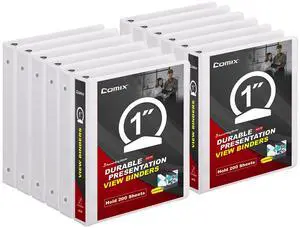 Sturdy 3 Ring Binder 1 inch with Clear View Cover, 1" Round Ring View Binder, PVC-Free, 2.4mm-Thick, 200 Sheets Capacity of US Letter Size Paper, Office School Supplies, Pack of 12 (White) Sturdy 3 Ring Binder 1 inch with Clear View Cover, 1" Round Ring View Binder, PVC-Free, 2.4mm-Thick, 200 Sheets Capacity of US Letter Size Paper, Office School Supplies, Pack of 12 (White)
