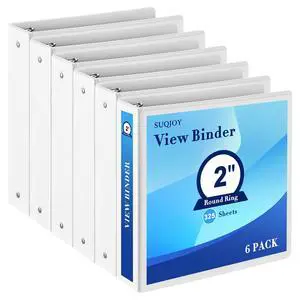 2 Inch 3-Ring Binder, 2" Round Ring Binder with 2 Inside Pockets, 6 Pack White Binders, Clear View Cover, Holds Up to 450 Sheets 8.5" x 11" PaperDurable Binders for Office/Home/Back to School 2 Inch 3-Ring Binder, 2" Round Ring Binder with 2 Inside Pockets, 6 Pack White Binders, Clear View Cover, Holds Up to 450 Sheets 8.5" x 11" PaperDurable Binders for Office/Home/Back to School