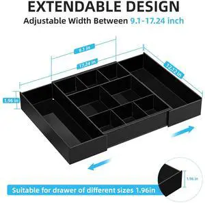Expandable Desk Drawer Organizer, Clear Plastic Drawer Organizer Tray with 10 Adjustable Compartments, Desk Organizers and Accessories, 5 Drawer Dividers for Office Supplies, Makeup(Black) Expandable Desk Drawer Organizer, Clear Plastic Drawer Organizer Tray with 10 Adjustable Compartments, Desk Organizers and Accessories, 5 Drawer Dividers for Office Supplies, Makeup(Black)