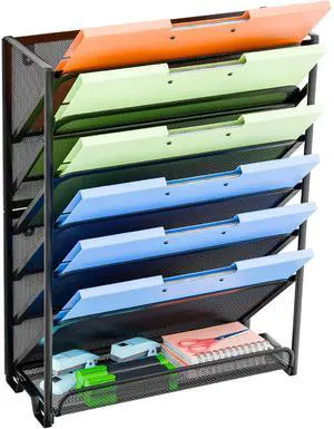Wall File Organizer, Mesh 7-Tier Vertical Hanging File Holder, Desktop Metal Files Rack for Office and Home, Black Wall File Organizer, Mesh 7-Tier Vertical Hanging File Holder, Desktop Metal Files Rack for Office and Home, Black