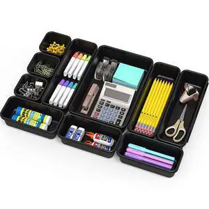 Interlocking Desk Drawer Bins Organizer, 10 Packs, Black Interlocking Desk Drawer Bins Organizer, 10 Packs, Black