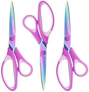 8.5" Scissors All Purpose, Multipurpose Office Scissors Set of 3 Pack, Titanium Coating Sharp Blade, Soft Comfort-Grip, Ideal for Fabric, School, Home, Craft & Sewing, Right/Left Handed, Purple 8.5" Scissors All Purpose, Multipurpose Office Scissors Set of 3 Pack, Titanium Coating Sharp Blade, Soft Comfort-Grip, Ideal for Fabric, School, Home, Craft & Sewing, Right/Left Handed, Purple