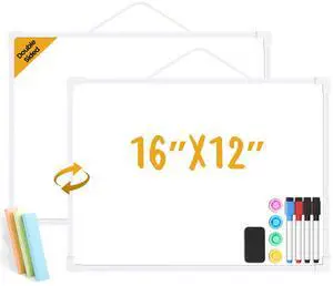 Small Dry Erase Board for Wall, 16" x 12" Double-Sided Hanging Whiteboard, Magnetic White Board with 4 Markers, 4 Magnets and 3 Mini Sticky Notes, Portable Whiteboard for Kids, School, Home, Office Small Dry Erase Board for Wall, 16" x 12" Double-Sided Hanging Whiteboard, Magnetic White Board with 4 Markers, 4 Magnets and 3 Mini Sticky Notes, Portable Whiteboard for Kids, School, Home, Office