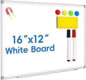 Magnetic Whiteboard, Dry Erase Board, 16x12 Inches, Wall Mounted White Board with Pen Tray, Aluminum Frame, Includes 1 Eraser, 2 Markers, 4 Magnets Magnetic Whiteboard, Dry Erase Board, 16x12 Inches, Wall Mounted White Board with Pen Tray, Aluminum Frame, Includes 1 Eraser, 2 Markers, 4 Magnets
