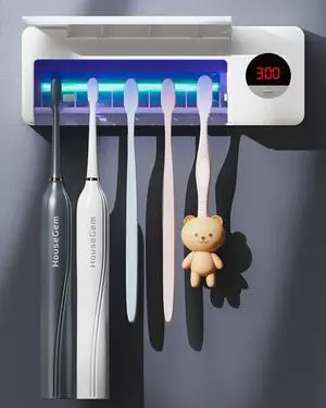 Toothbrush Holder for Bathroom Wall Mounted, Rechargeable - White | EPA Certified; 300s Smart Timer; 2000mAh Battery; LCD Working Display; Holds 5 Toothbrushes; Easy Wall Mount Toothbrush Holder for Bathroom Wall Mounted, Rechargeable - White | EPA Certified; 300s Smart Timer; 2000mAh Battery; LCD Working Display; Holds 5 Toothbrushes; Easy Wall Mount