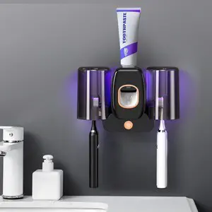 3 in 1 Toothbrush Cleaner Holders,Rechargeable Wall Mounted Toothbrush Holder Toothpaste Dispenser Automatic 2 Cups Tooth Brush Holder for Bathroom, No Drilling, 4 Slots, Black 3 in 1 Toothbrush Cleaner Holders,Rechargeable Wall Mounted Toothbrush Holder Toothpaste Dispenser Automatic 2 Cups Tooth Brush Holder for Bathroom, No Drilling, 4 Slots, Black
