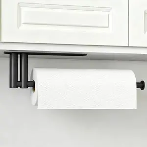 Paper Towel Holder Under Cabinet, Upgraded Dual-Rod Adhesive Paper Towel Holder with Longer Base, Stainless Steel Wall Mounted Holder for Kitchen Towels, No Drill, Black Paper Towel Holder Under Cabinet, Upgraded Dual-Rod Adhesive Paper Towel Holder with Longer Base, Stainless Steel Wall Mounted Holder for Kitchen Towels, No Drill, Black