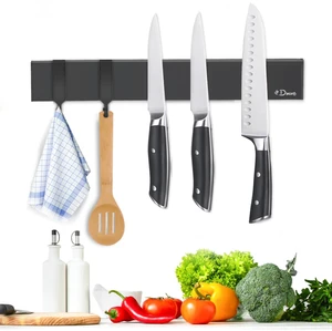 magnetic knife holder for wallwith 2 hooks, No Drilling 10 Inch black knife magnetic strip, Powerful knife magnet rack, include Adhesive Tape and screws for Knives, Utensils, and Tools magnetic knife holder for wallwith 2 hooks, No Drilling 10 Inch black knife magnetic strip, Powerful knife magnet rack, include Adhesive Tape and screws for Knives, Utensils, and Tools