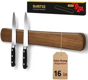 Magnetic Knife Holder, 16 Inch Acacia Wood Knife Strip for Wall or Fridge | Fridge Magnetic or Screw-Mounted, Strong Magnet Secures Knives, Space-Saving, Kitchen Knife Storage, Housewarming Gift Magnetic Knife Holder, 16 Inch Acacia Wood Knife Strip for Wall or Fridge | Fridge Magnetic or Screw-Mounted, Strong Magnet Secures Knives, Space-Saving, Kitchen Knife Storage, Housewarming Gift