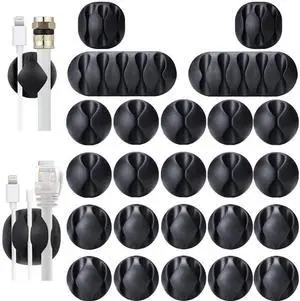 Desk Cable Management Cord Organizer, 24 Pack Black Self Adhesive Cord Holder Cable Clips, Ideal Cable Organizer Wire Keeper for Desk, Nightstand, Phone Charger, Computer, Home, Office, Car Desk Cable Management Cord Organizer, 24 Pack Black Self Adhesive Cord Holder Cable Clips, Ideal Cable Organizer Wire Keeper for Desk, Nightstand, Phone Charger, Computer, Home, Office, Car