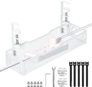 Under Desk Cable Management Tray, No Drill Mesh Desk Cable Tray, Wire Management Tray Cable Management Rack, Wire Organizer and Cable Management Box (White) Under Desk Cable Management Tray, No Drill Mesh Desk Cable Tray, Wire Management Tray Cable Management Rack, Wire Organizer and Cable Management Box (White)