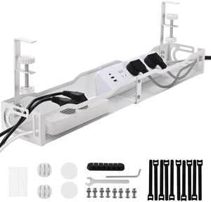 Under Desk Cable Management Box 25.3 Inch Clamp-Mounted Cable Organizer Tray, Large Cord Management Box for Office & Home, Wire Organizer Under Desk Storage, White Under Desk Cable Management Box 25.3 Inch Clamp-Mounted Cable Organizer Tray, Large Cord Management Box for Office & Home, Wire Organizer Under Desk Storage, White