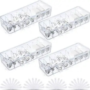 4 Pcs Cable Organizer Box with Wire Ties, Plastic Cord Storage Box with Lid, Electronics Organizer for Home Office Desk Organizers and Accessories (Clear) 4 Pcs Cable Organizer Box with Wire Ties, Plastic Cord Storage Box with Lid, Electronics Organizer for Home Office Desk Organizers and Accessories (Clear)