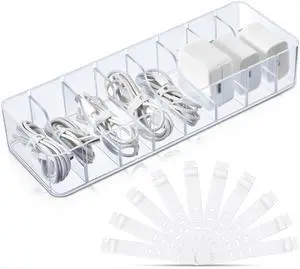 1 Pcs Cable Organizer with 10 Wire Ties, Plastic Cord Storage Charger Box Electronics Organizer with Adjustment Compartments Cable Storage for Drawer Home Office Desk Accessories (Clear) 1 Pcs Cable Organizer with 10 Wire Ties, Plastic Cord Storage Charger Box Electronics Organizer with Adjustment Compartments Cable Storage for Drawer Home Office Desk Accessories (Clear)