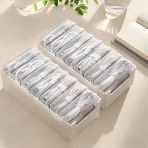 2 PCS Cable Organizer Box with 7 Clear Switch Case, Desktop Charger Cord Storage Organizer Box for Home Office Desk Accessories Wire Organization Stationery Supplies (white) 2 PCS Cable Organizer Box with 7 Clear Switch Case, Desktop Charger Cord Storage Organizer Box for Home Office Desk Accessories Wire Organization Stationery Supplies (white)