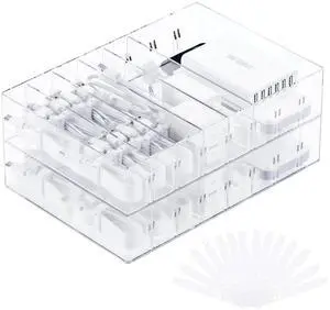2 Pcs Clear Cable Charger Organizer Box, Large | Adjustable Compartments, Stackable to Save Space, 14 Wire Ties, Easy Access, Fits Drawer, Desk & Office 2 Pcs Clear Cable Charger Organizer Box, Large | Adjustable Compartments, Stackable to Save Space, 14 Wire Ties, Easy Access, Fits Drawer, Desk & Office