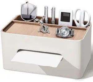 PU Leather Tissue Box Cover Rectangular with Storage Organizer, Multifunctional Remote Control Holder, Desk Organizer for Living Room, Bedroom, Office, Decorative Tissue Holder with Compartments Beige PU Leather Tissue Box Cover Rectangular with Storage Organizer, Multifunctional Remote Control Holder, Desk Organizer for Living Room, Bedroom, Office, Decorative Tissue Holder with Compartments Beige