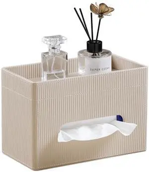 Tissue Box Cover Rectangle with Storage Tray, PU Leather Tissue Holder for Bathroom Vanity Countertop Night Stands Bedroom Office Desk, Stylish Rectangular Tissue Box Holder (Beige) Tissue Box Cover Rectangle with Storage Tray, PU Leather Tissue Holder for Bathroom Vanity Countertop Night Stands Bedroom Office Desk, Stylish Rectangular Tissue Box Holder (Beige)