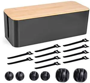 Cable Management Box, Wooden Style Large Cord Organizer Box | Wires & Power Strips Cord Hider, Desk Computer Cable Organizer, 16" (L) x 6.2" (W) 5.3" (H), for Home & Office, Black Cable Management Box, Wooden Style Large Cord Organizer Box | Wires & Power Strips Cord Hider, Desk Computer Cable Organizer, 16" (L) x 6.2" (W) 5.3" (H), for Home & Office, Black