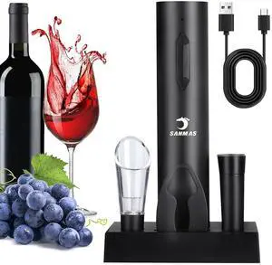 Rechargeable Electric Wine Opener Set, 5-in-1 Automatic Corkscrew with Foil Cutter & Wine Aerator Pourer, 2 Vacuum Stoppers, Type-C Cable & Stand | Complete Wine Accessories Kit Gift Box Rechargeable Electric Wine Opener Set, 5-in-1 Automatic Corkscrew with Foil Cutter & Wine Aerator Pourer, 2 Vacuum Stoppers, Type-C Cable & Stand | Complete Wine Accessories Kit Gift Box
