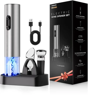 Electric Wine Opener Rechargeable, BABONIR 6-in-1 Wine Gift Set | Stainless Steel, Vacuum Stopper, Automatic Bottle Opener, Foil Cutter, Wine Aerator, Storage Base, Wine Gifts for Parents Electric Wine Opener Rechargeable, BABONIR 6-in-1 Wine Gift Set | Stainless Steel, Vacuum Stopper, Automatic Bottle Opener, Foil Cutter, Wine Aerator, Storage Base, Wine Gifts for Parents
