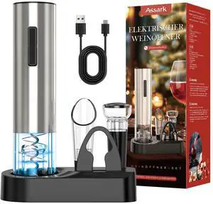 Electric Wine Opener,Rechargeable Automatic Wine Opener Corkscrew Opener Set With Wine Stopper, Foil Cutter, Wine Aerator,Storage Base & USB-C Cable Christmas Gifts for Wine Lovers Electric Wine Opener,Rechargeable Automatic Wine Opener Corkscrew Opener Set With Wine Stopper, Foil Cutter, Wine Aerator,Storage Base & USB-C Cable Christmas Gifts for Wine Lovers