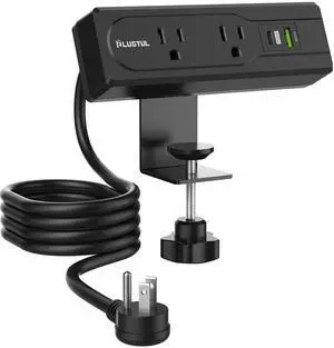 Desk Clamp Power Strip 6FT, Outlet Station with 2 Outlets, PD 20W Fast Charging, Flat Plug, 16 Gauge, Black with USB C, Fits 1.72" Tabletop Edge Desk Clamp Power Strip 6FT, Outlet Station with 2 Outlets, PD 20W Fast Charging, Flat Plug, 16 Gauge, Black with USB C, Fits 1.72" Tabletop Edge