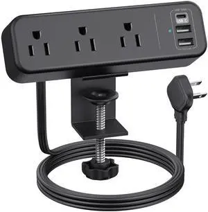3 Outlet Desk Clamp Power Strip with USB C, Black Flat Plug Desktop Edge Clamp Power Socket Connect 6.5 ft Thin Extension Cord for 1.6 inch Tables 3 Outlet Desk Clamp Power Strip with USB C, Black Flat Plug Desktop Edge Clamp Power Socket Connect 6.5 ft Thin Extension Cord for 1.6 inch Tables