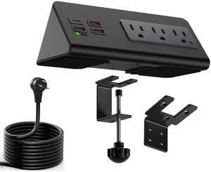 Upgraded Version Edge Mount Power Strip with USB-C Ports Tabletop Surge Protector Desk Clamp Power Sockets with 3 AC Outlets &4 Fast Charging USB Ports for Home Office Hotel Dormitory (Black - 1pack) Upgraded Version Edge Mount Power Strip with USB-C Ports Tabletop Surge Protector Desk Clamp Power Sockets with 3 AC Outlets &4 Fast Charging USB Ports for Home Office Hotel Dormitory (Black - 1pack)