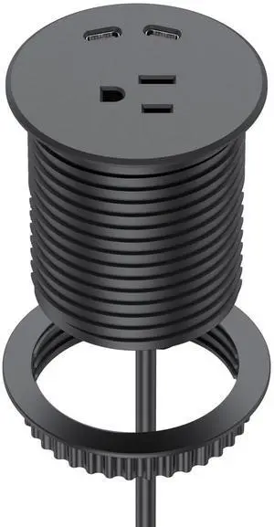 Desk Power Grommet, Recessed Power Strip with AC Outlet & 2X PD 20W USB C | 6.56FT Cable | 2.36"(60mm) Cut Hole| for Modern Desk, Kitchen Island & Workshop, Black Desk Power Grommet, Recessed Power Strip with AC Outlet & 2X PD 20W USB C | 6.56FT Cable | 2.36"(60mm) Cut Hole| for Modern Desk, Kitchen Island & Workshop, Black