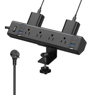 Desk Clamp Power Strip, Edge Mount, 8AC, 8USB (4 USB-C), 1200J | 40W Fast Charging Station, 6FT 14AWG Cord, Fits 1.9" Desk Edge, Home Office Workstation, Black, ETL Listed Desk Clamp Power Strip, Edge Mount, 8AC, 8USB (4 USB-C), 1200J | 40W Fast Charging Station, 6FT 14AWG Cord, Fits 1.9" Desk Edge, Home Office Workstation, Black, ETL Listed