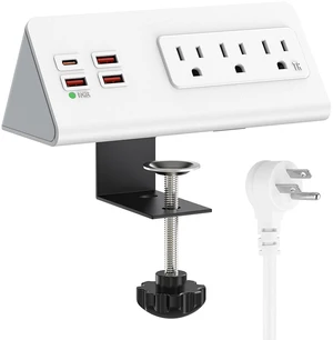 Nightstand Edge Power Strip with 3 AC Outlets and 4 USB Ports, 20W USB-C, 6.56 ft Flat Plug Cord, Desk Charging Station White Nightstand Edge Power Strip with 3 AC Outlets and 4 USB Ports, 20W USB-C, 6.56 ft Flat Plug Cord, Desk Charging Station White