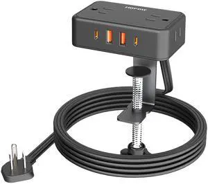 Desk Clamp Power Strip, Desktop Mount Charging Station with 4 Outlets 4 USB Ports (2 USB C), 10Ft Under Desk Power Strip, Fits 2.75" Tabletop Edge, Extension Cord for Home Office, Black Desk Clamp Power Strip, Desktop Mount Charging Station with 4 Outlets 4 USB Ports (2 USB C), 10Ft Under Desk Power Strip, Fits 2.75" Tabletop Edge, Extension Cord for Home Office, Black