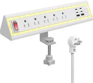 Desk Clamp Power Strip with Nightlight, 40W Fast Charging, 6FT Extension Cord, 4x20W USB-C & 2 USB Ports, 5 AC Outlets, Fits 1.69-Inch Table Edges Desk Clamp Power Strip with Nightlight, 40W Fast Charging, 6FT Extension Cord, 4x20W USB-C & 2 USB Ports, 5 AC Outlets, Fits 1.69-Inch Table Edges