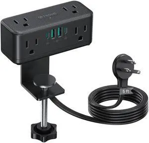 Small Footprint Desk Clamp Power Strip with USB C PD 20W, Flat Plug Extension Cord Surge Protector 5ft, 6 Wide Space Outlets 4 USB, Fit 2.16" Tabletop Edge, Home Office Desk Accessories, Black Small Footprint Desk Clamp Power Strip with USB C PD 20W, Flat Plug Extension Cord Surge Protector 5ft, 6 Wide Space Outlets 4 USB, Fit 2.16" Tabletop Edge, Home Office Desk Accessories, Black