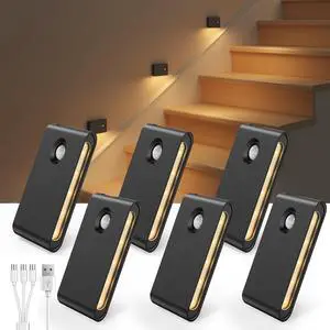 6 Pack Motion Sensor Night Lights, Sync LED Stair Lights Indoor, 1500mAh Rechargeable, Magnetic & Dimmable, 3000K Soft White, Portable Nightlight for Hallway, Stairs, Bathroom, Bedroom (Black) 6 Pack Motion Sensor Night Lights, Sync LED Stair Lights Indoor, 1500mAh Rechargeable, Magnetic & Dimmable, 3000K Soft White, Portable Nightlight for Hallway, Stairs, Bathroom, Bedroom (Black)