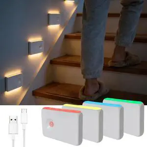 4 Pack Rechargeable Motion Sensor Night Lights, RGB & Warm White Stair Lights with Magnetic Mount, Wireless Indoor Lights for Stairs, Hallway, Bathroom, Closet & Cabinet 4 Pack Rechargeable Motion Sensor Night Lights, RGB & Warm White Stair Lights with Magnetic Mount, Wireless Indoor Lights for Stairs, Hallway, Bathroom, Closet & Cabinet