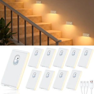 Rechargeable Night Light, Warm White Stair Lights Indoor, Wireless Motion Sensor Night Light, Stick On Lights for Stairs, Hallway, Stairway, Bathroom, Bedroom, Kitchen, 10 Pack Rechargeable Night Light, Warm White Stair Lights Indoor, Wireless Motion Sensor Night Light, Stick On Lights for Stairs, Hallway, Stairway, Bathroom, Bedroom, Kitchen, 10 Pack