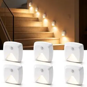 6-Pack Stick-on Motion Sensor Lights, Warm White LED Night Light, Stick-Anywhere Stair Lights, Closet Light, Battery Operated Wall Light for Kitchen, Hallway, Bedroom, Bathroom, Stairs 6-Pack Stick-on Motion Sensor Lights, Warm White LED Night Light, Stick-Anywhere Stair Lights, Closet Light, Battery Operated Wall Light for Kitchen, Hallway, Bedroom, Bathroom, Stairs