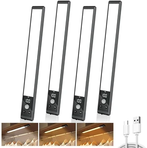4-Pack 10" Wireless Under Cabinet Lights with Digital Display Rechargeable motion sensor lights with magnetic mounting, dimmable 52 LEDs and 3 color modes for kitchen, closet or shelf 4-Pack 10" Wireless Under Cabinet Lights with Digital Display Rechargeable motion sensor lights with magnetic mounting, dimmable 52 LEDs and 3 color modes for kitchen, closet or shelf