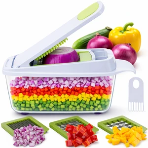 QuickPush 8-Cup Push-Down Manual Vegetable Chopper & Food Dicer | 3 German steel blades chop veggies, dice onion garlic, BPA-free container with keep-fresh lid, cleaning comb, dishwasher safe QuickPush 8-Cup Push-Down Manual Vegetable Chopper & Food Dicer | 3 German steel blades chop veggies, dice onion garlic, BPA-free container with keep-fresh lid, cleaning comb, dishwasher safe