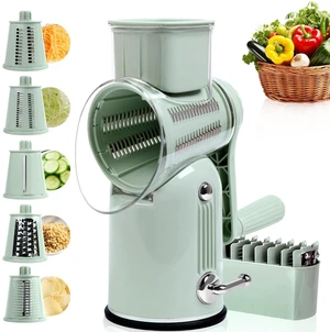Rotary Cheese Grater with Handle, 5 Replaceable Blades(Green) | Strong Suction Base, Round Food Slicer & Chopper for Kitchen Fruit Vegetables Nuts with Blade Storage Box Rotary Cheese Grater with Handle, 5 Replaceable Blades(Green) | Strong Suction Base, Round Food Slicer & Chopper for Kitchen Fruit Vegetables Nuts with Blade Storage Box