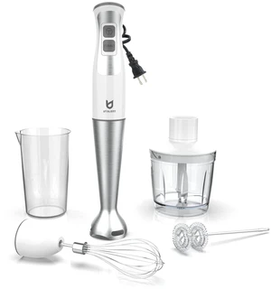 Immersion Hand Blender with chopper - Puree Baby Food, Sauce & Soup | 8-speed, Pure Copper Winding Motor, 5.2 feet power cord, 4-point Ice crush blade, 500ml chopper, 600ml vessel, Whisk, Frother Immersion Hand Blender with chopper - Puree Baby Food, Sauce & Soup | 8-speed, Pure Copper Winding Motor, 5.2 feet power cord, 4-point Ice crush blade, 500ml chopper, 600ml vessel, Whisk, Frother