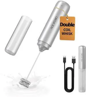 Rechargeable Milk Frother Hanheld, Dual Coil Whisk Head Electric Coffee Frother, Portable Hand Frother Wand Drink Mixer for Matcha Lattes Cappuccino, Kitchen Gifts, Silver Rechargeable Milk Frother Hanheld, Dual Coil Whisk Head Electric Coffee Frother, Portable Hand Frother Wand Drink Mixer for Matcha Lattes Cappuccino, Kitchen Gifts, Silver
