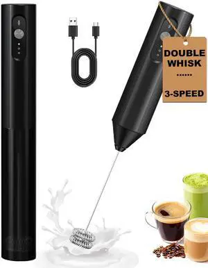 3-Speed Rechargeable Milk Frother with Cover, Dual Coil Whisk Coffee Frother Handheld - Portable Hand Frother Wand for Coffee Matcha Cappuccino & Hot Chocolate, Kitchen Gift, Black 3-Speed Rechargeable Milk Frother with Cover, Dual Coil Whisk Coffee Frother Handheld - Portable Hand Frother Wand for Coffee Matcha Cappuccino & Hot Chocolate, Kitchen Gift, Black