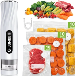 Handheld Food Vacuum Sealer + 30 Reusable Bags - for Home Kitchen Use | Dry/Moist Food Use, 65kPa Suction Power, Visible Water Tank, Rechargeable 1800mAh Battery, One-Touch Start Handheld Food Vacuum Sealer + 30 Reusable Bags - for Home Kitchen Use | Dry/Moist Food Use, 65kPa Suction Power, Visible Water Tank, Rechargeable 1800mAh Battery, One-Touch Start