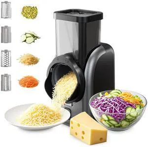 Electric Cheese Grater, Rotary Vegetable Slicer with 4 Interchangeable Drum Blades, Multifunctional Cheese Chopper Shredder for Kitchen Potato Veggie Salad Fruit etc Electric Cheese Grater, Rotary Vegetable Slicer with 4 Interchangeable Drum Blades, Multifunctional Cheese Chopper Shredder for Kitchen Potato Veggie Salad Fruit etc