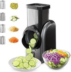 Electric Vegetable Slicer and Cheese Grater, Multifunctional Rotary Cutter with 4 Stainless Steel Blades for Potatoes Carrots Cucumbers Fruits Salad etc. Electric Vegetable Slicer and Cheese Grater, Multifunctional Rotary Cutter with 4 Stainless Steel Blades for Potatoes Carrots Cucumbers Fruits Salad etc.