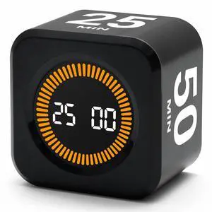 Rotating Productivity Timer 5, 25, 10, 50 Minutes Preset, Desk Cube w/Gravity Sensor for ADHD, Mute Functions, Ideal for Work, Study, Kitchen, Back to School (1, Black) Rotating Productivity Timer 5, 25, 10, 50 Minutes Preset, Desk Cube w/Gravity Sensor for ADHD, Mute Functions, Ideal for Work, Study, Kitchen, Back to School (1, Black)