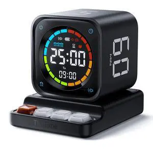 TK3 Pomodoro Timer Cube, Desk Productivity Timer with 5/10/30/60 Min Presets, Custom Countdown, Stopwatch, Clock, 3 Alarm, Silent, Vibrate & Sound Mode, for Task, ADHD, Study, Kitchen,Obsidian Black TK3 Pomodoro Timer Cube, Desk Productivity Timer with 5/10/30/60 Min Presets, Custom Countdown, Stopwatch, Clock, 3 Alarm, Silent, Vibrate & Sound Mode, for Task, ADHD, Study, Kitchen,Obsidian Black